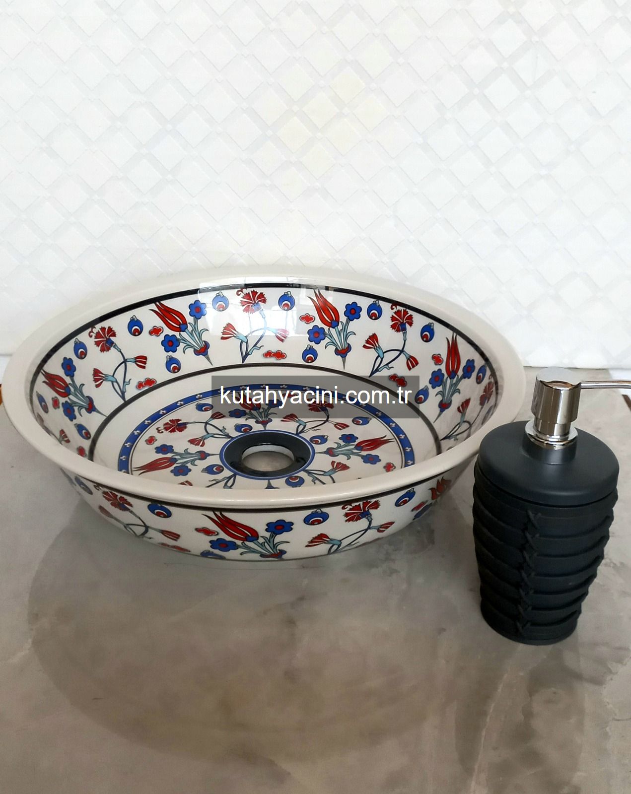 Porselen El Dekor Çinili Lavabo 41 x11 cm-6